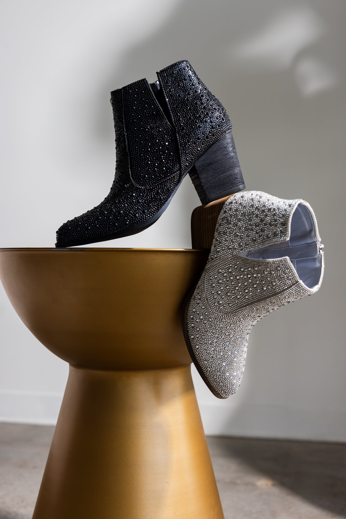 Shine Star Rhinestone Bootie Black With Ankle Zip Closure Naughty Monkey